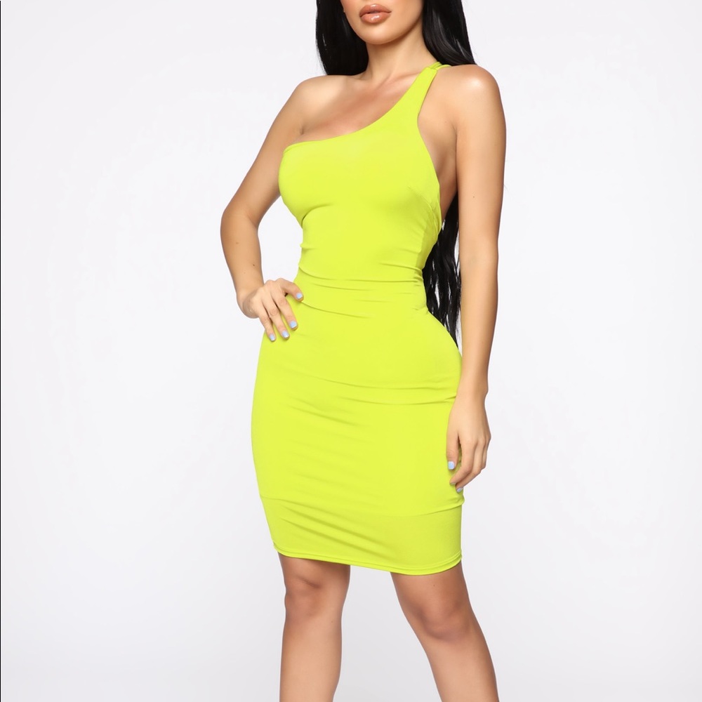 Fashion Nova One Shoulder Mini Dress - Kiwi